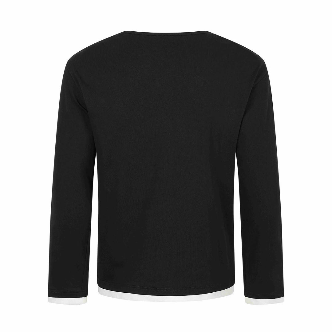 Damen Langarmshirt mit asymmetrischem Schlauchkragen und Grafik‑Music‑Print Drune