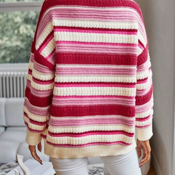 Damen gestreifter Pullover im lässigen Stil mit bunter Textur Drune