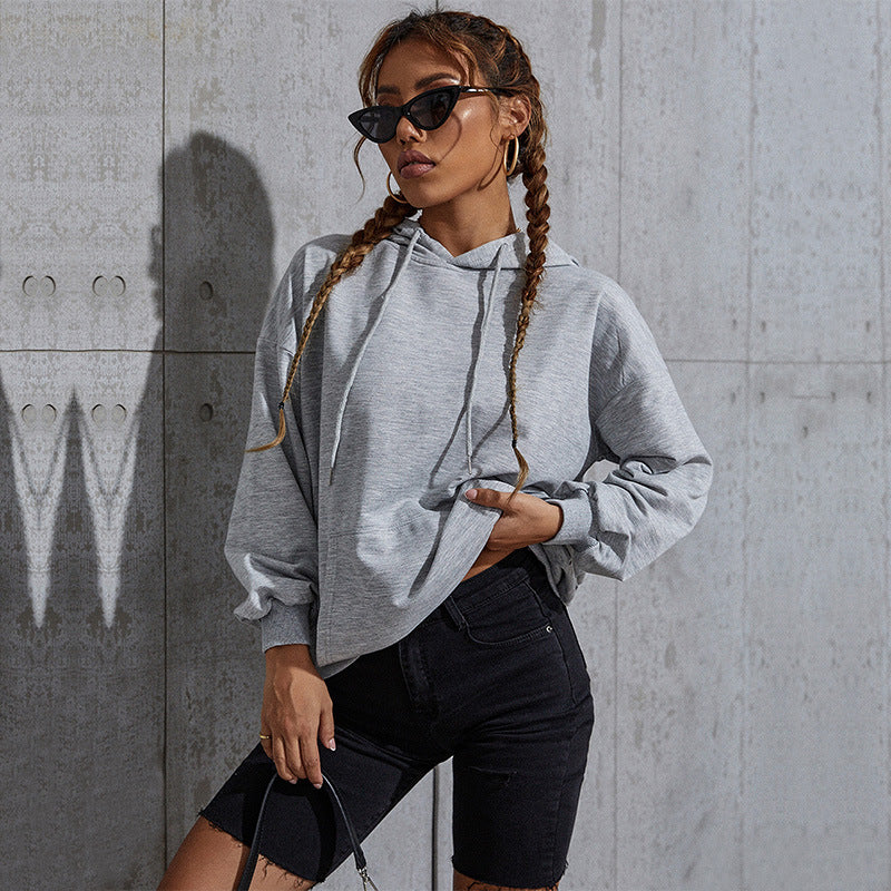 Damen Oversize-Kapuzenpullover mit Kängurutasche und elastischem Saum Drune