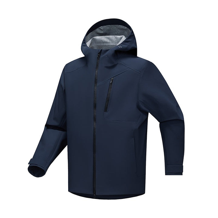 Herren Technische Softshell‑Regenjacke mit wasserdichter Membran, verschweißten Nähten & Kapuze Drune