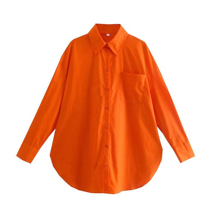 Damen nan oversized Hemdbluse mit Brusttasche, überschnittener Schulter und abgerundetem Saum Drune