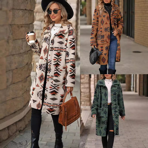 Damen modische Teddyjacke mit einzigartigem geometrischem Muster Drune