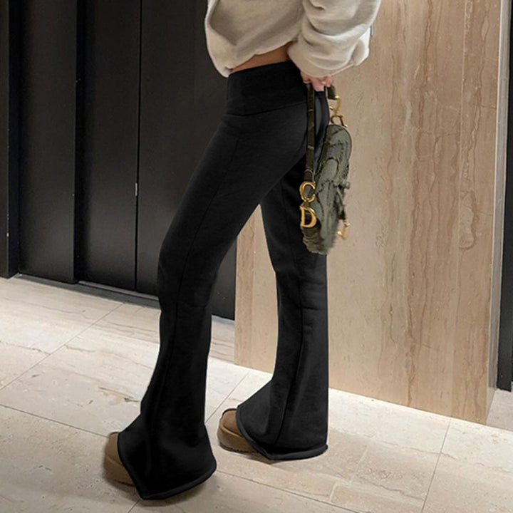 Damen nan weiche Highwaist Yoga-Schlaghose mit ausgestelltem Bein und Stretchbund Drune