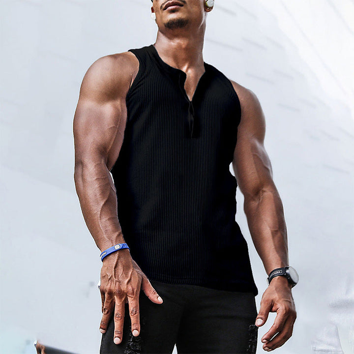Herren Ärmelloses Sport-Tanktop mit Knopfleiste und atmungsaktivem Gewebe Drune