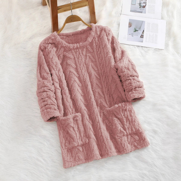 Damen kuscheliger Sweatkleid mit herzförmigem Textilmuster Drune