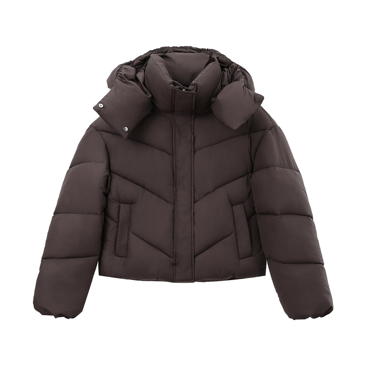 Damen Kurze Pufferjacke mit voluminösem Stehkragen und abnehmbarer Kragenkapuze Drune