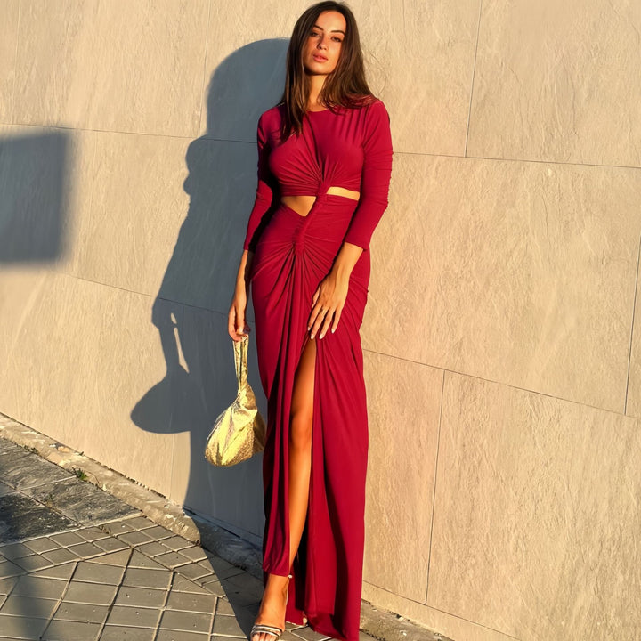 Damen elegantes Wickelkleid mit raffinierten Drapierungen und Cut-Out-Details Drune
