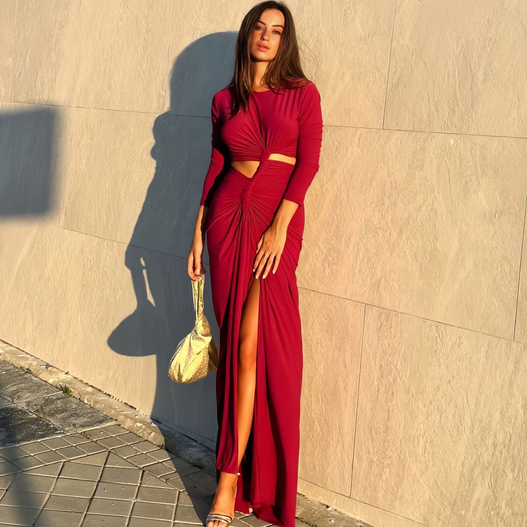 Damen elegantes Wickelkleid mit raffinierten Drapierungen und Cut-Out-Details Drune
