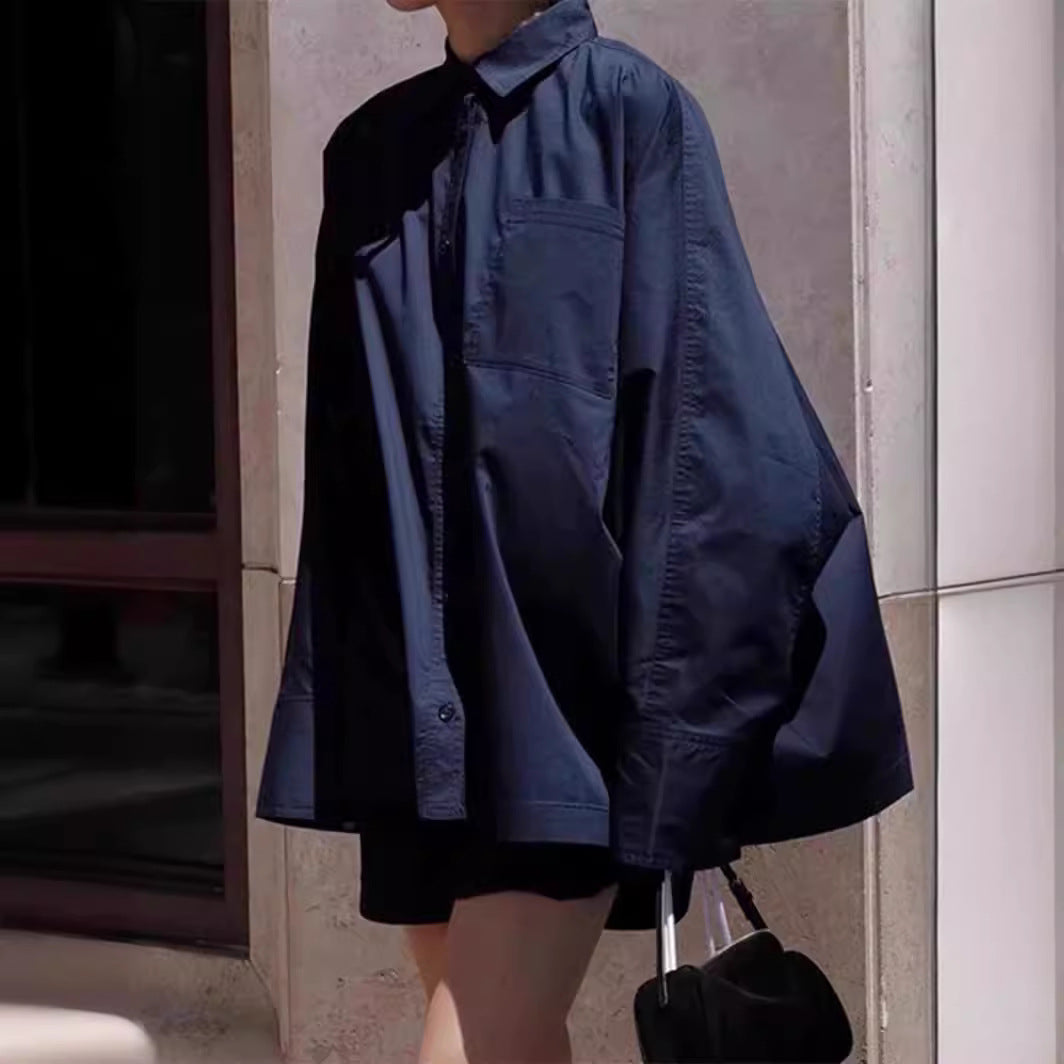 Damen Oversized-Hemdbluse mit klassischem Kragen und seitlicher Tasche Drune