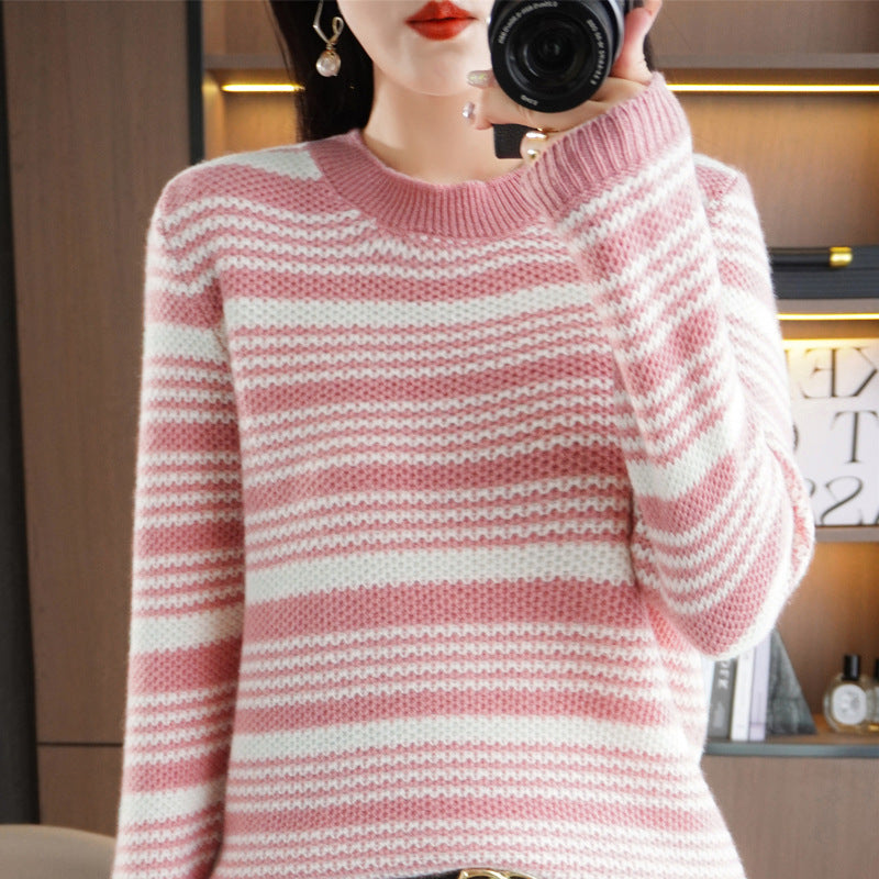 Damen Kuscheliger Streifenpullover aus Mohair‑Optik mit kastiger Passform und Rundhalsausschnitt Drune