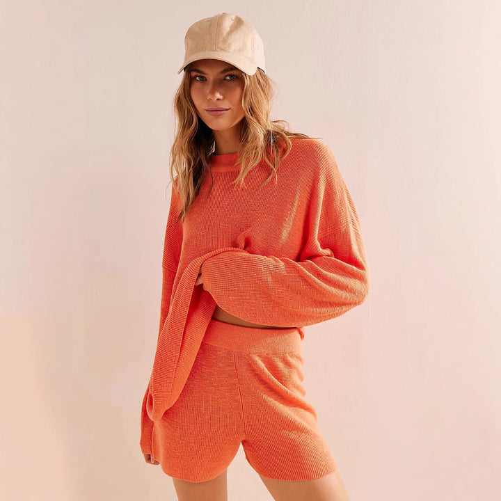 Damen lässiges Strickkleid mit tiefem Kragen und weiten Ärmeln Drune