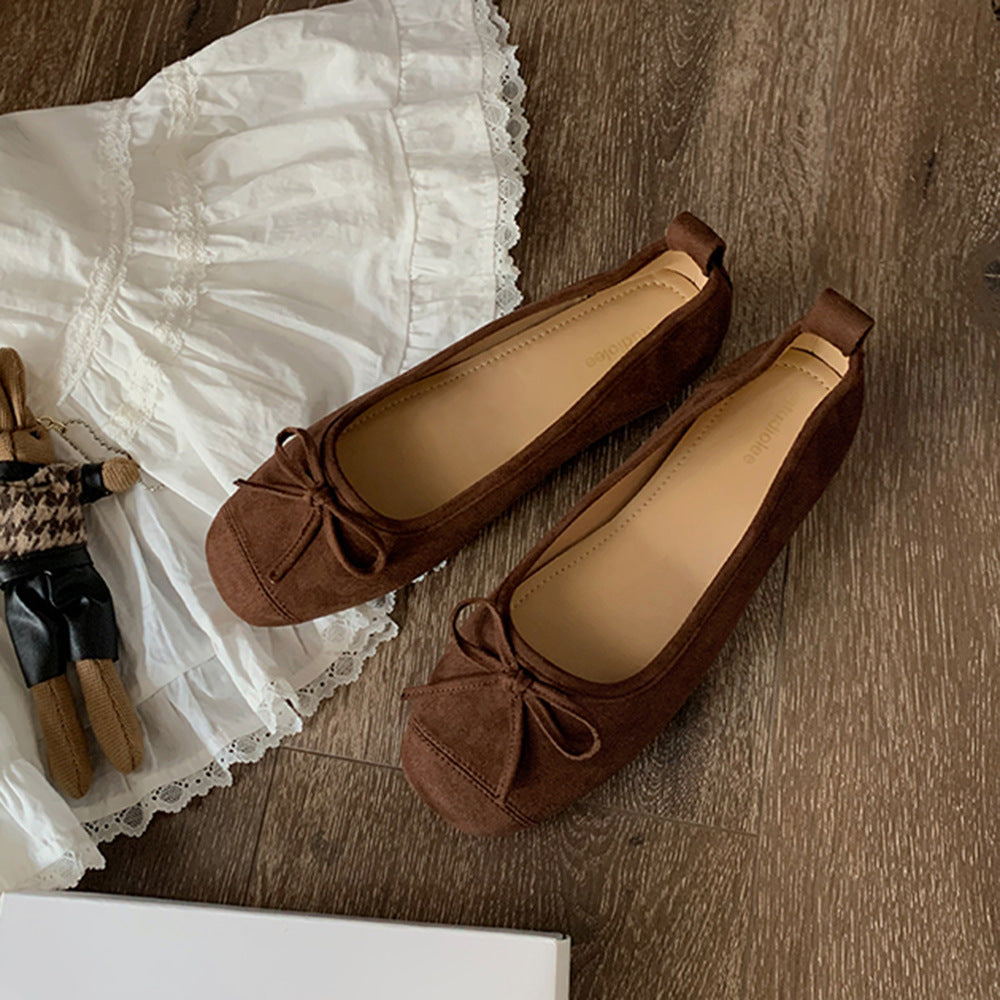 Damen Bequeme Wildleder Ballerinas mit Schleifendetail Drune