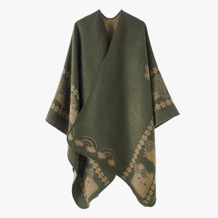 Damen Oversize-Poncho mit Jacquard‑Tiermotiv und asymmetrischem Zipfelsaum Drune