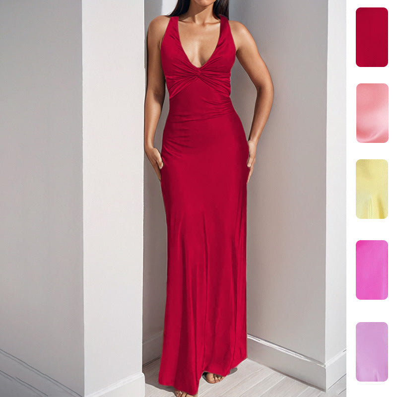 Damen Satinkleid mit elegantem Wickeldetail Drune