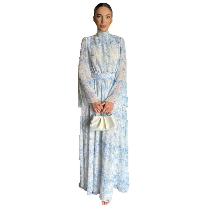 Damen Maxikleid mit transparenten Ärmeln und eleganter Blütenstickerei Drune