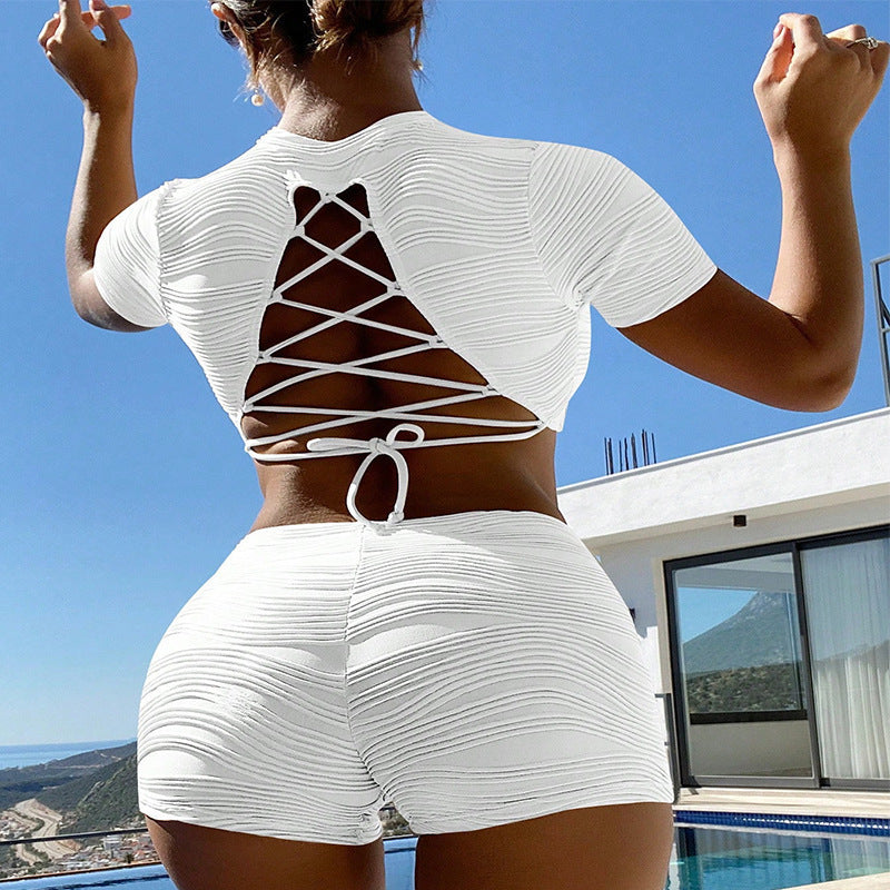 Damen Sportliches Crop-Top und kurze Shorts Set Drune
