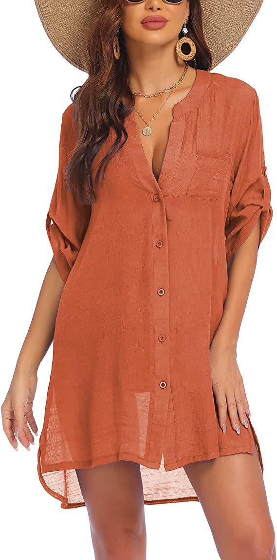 Damen lässiges Leinenhemd Kleid Drune