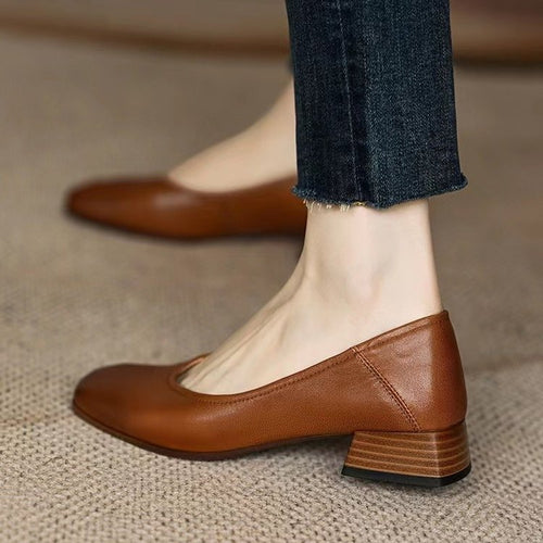 Damen elegante Blockabsatz-Ballerinas aus weichem Leder Drune