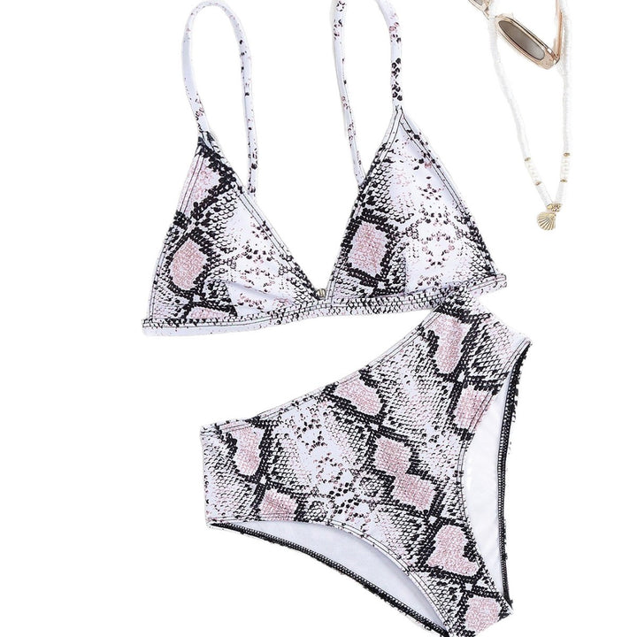 Damen modern geschnittenes Bikini-Set mit Schlangenmuster Drune