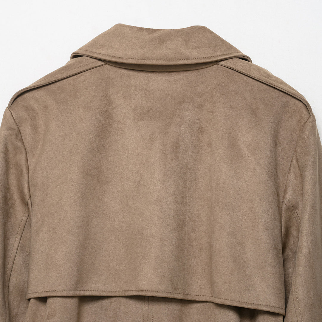 Damen Trenchcoat in Veloursleder-Optik doppeltreihig mit Taillengürtel Drune
