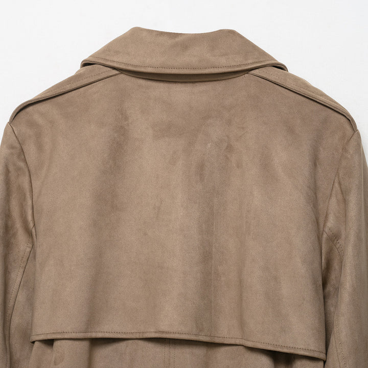 Damen Trenchcoat in Veloursleder-Optik doppeltreihig mit Taillengürtel Drune
