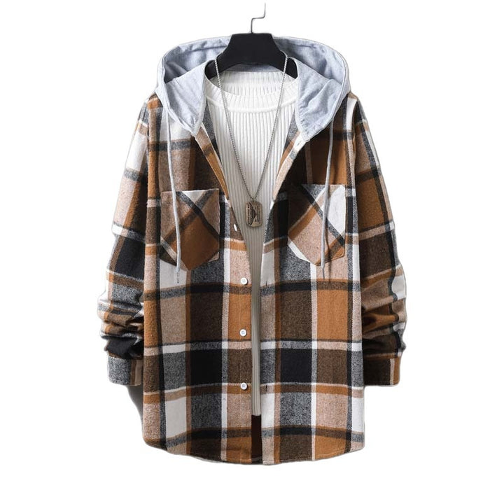 Herren lässige Karojacke mit Kapuze und funktionalen Taschen Drune