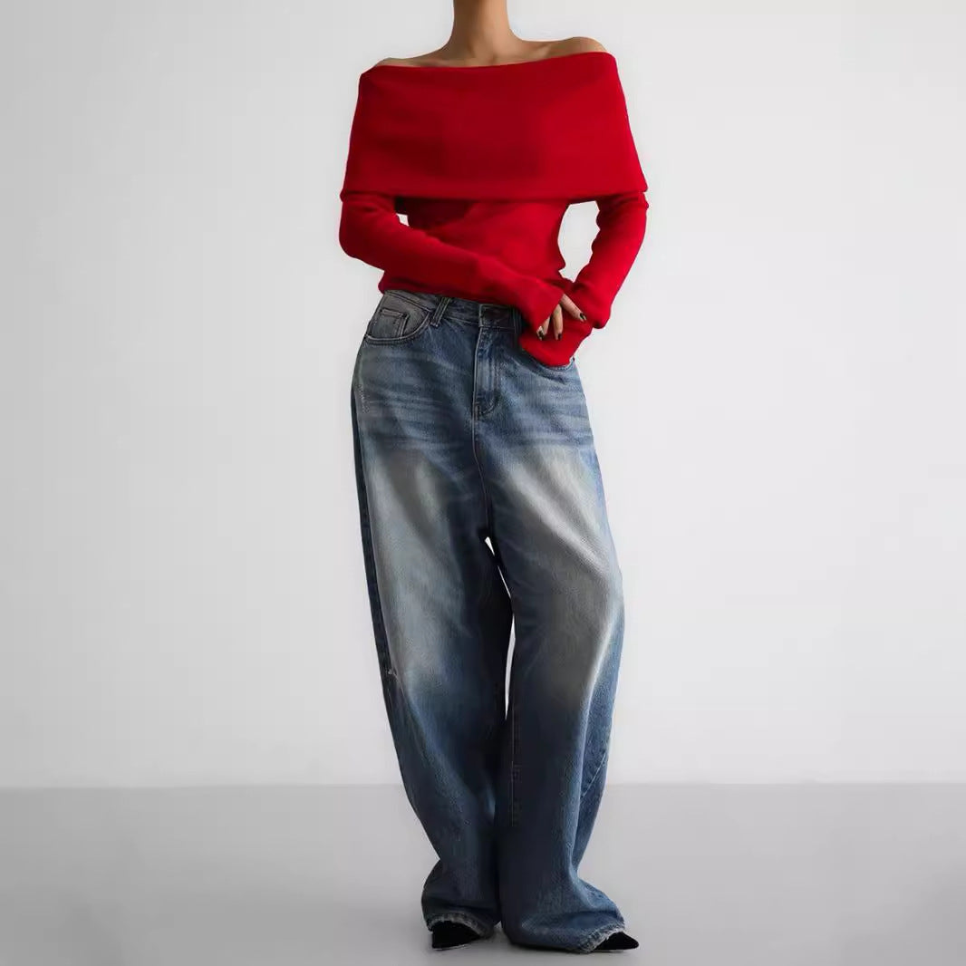 Damen Off-Shoulder Strickoberteil mit elegantem Schnitt Drune