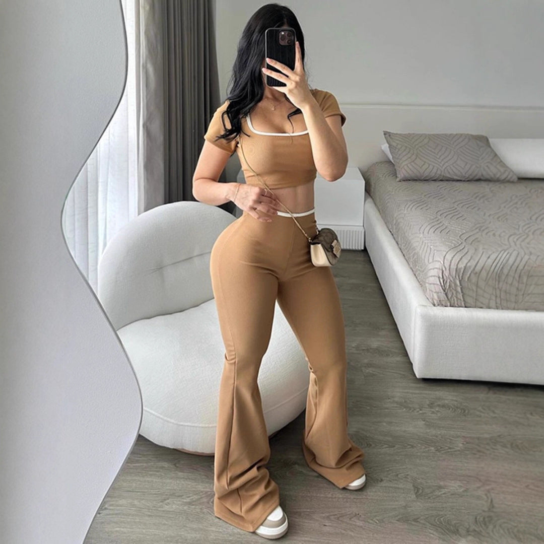 Damen modisches Crop-Top mit tailliertem Schnitt und weiter Hose Drune