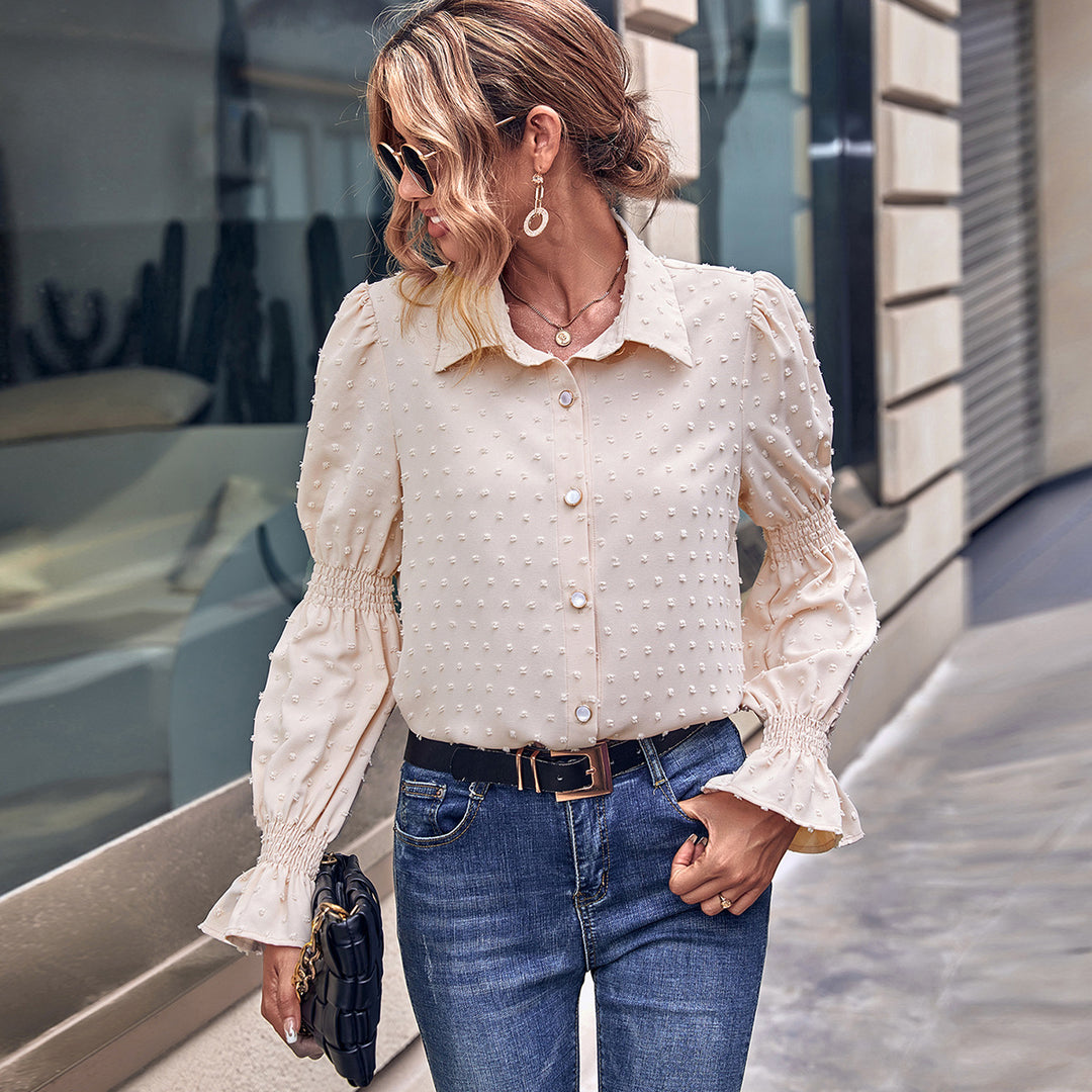 Damen elegante Bluse mit Puffärmeln und Struktur Drune