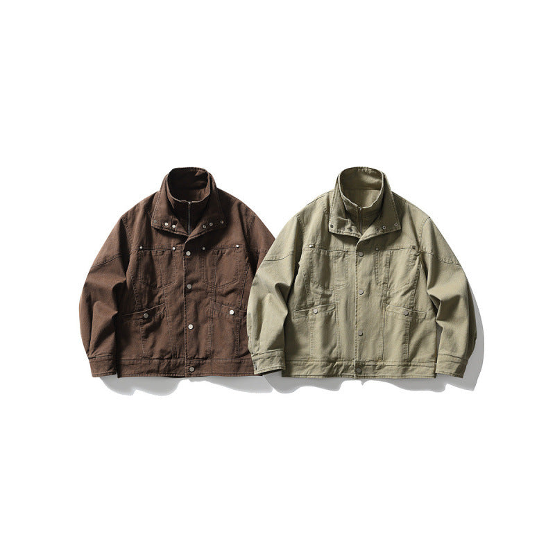 Herren Oversize-Canvasjacke mit Stehkragen, Druckknopf-Front und verdecktem Reißverschlussinneneinsatz Drune