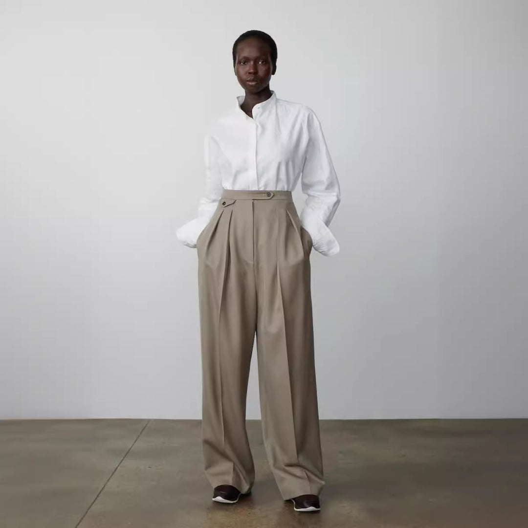 Damen elegante Hochbundhose mit klassischen Falten Drune