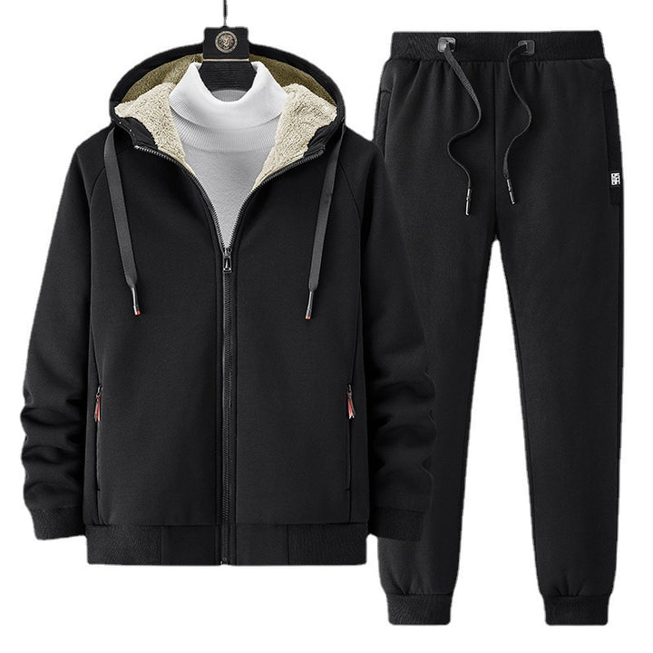Herren Fleecegefüttertes Zip-Hoodie und Jogginghose Set mit Teddyfutter Drune