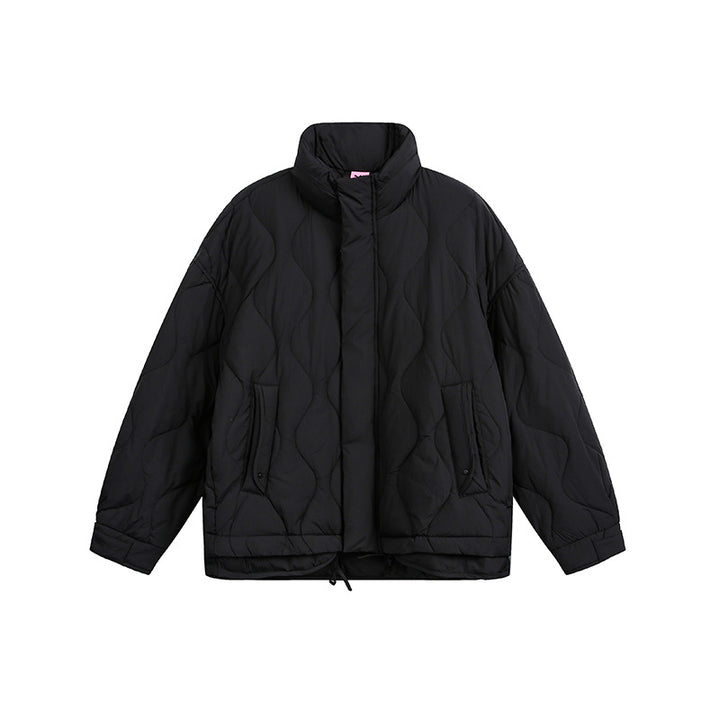 Damen Oversize gesteppte Jacke mit Stehkragen, Wellensteppung und Tunnelzug Drune