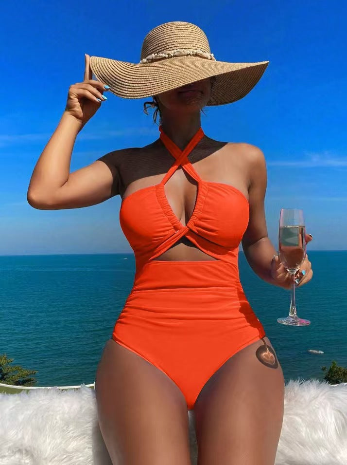 Damen Hoch geschnittener Monokini mit raffiniertem Kreuz-Design Drune