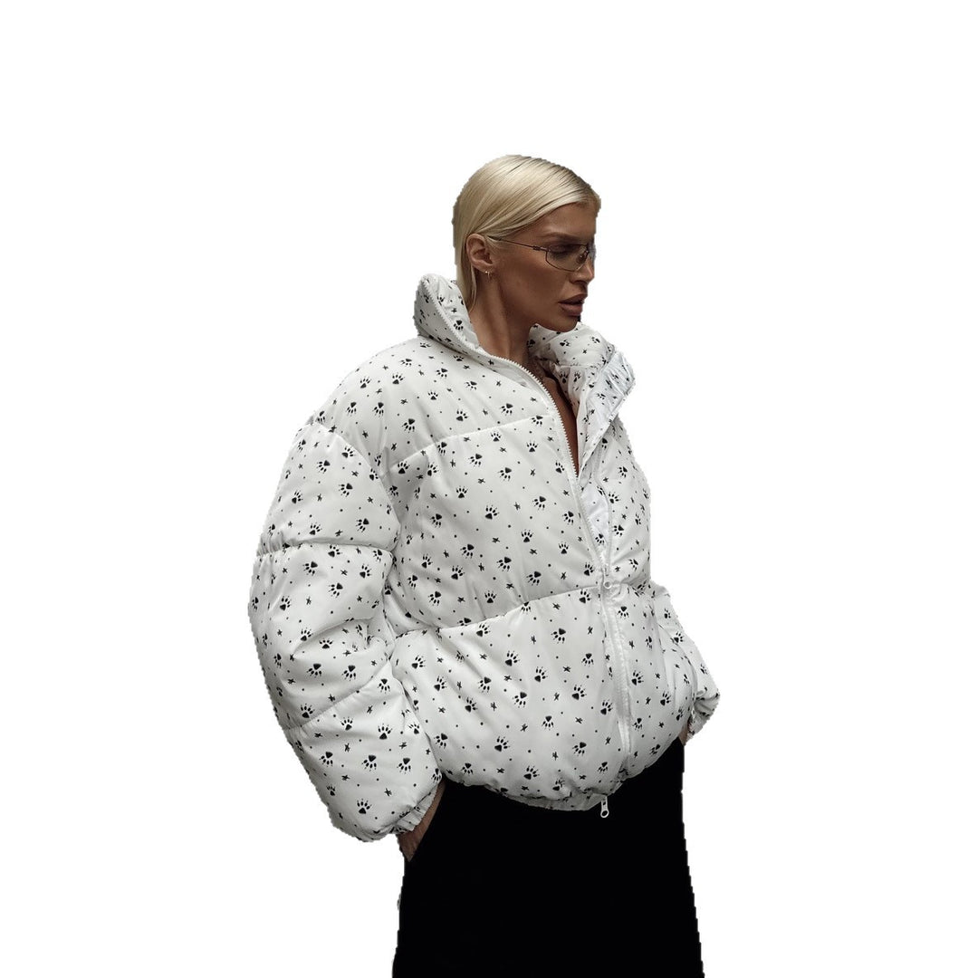 Damen Steppjacke mit floralen Mustern und hohem Kragen Drune