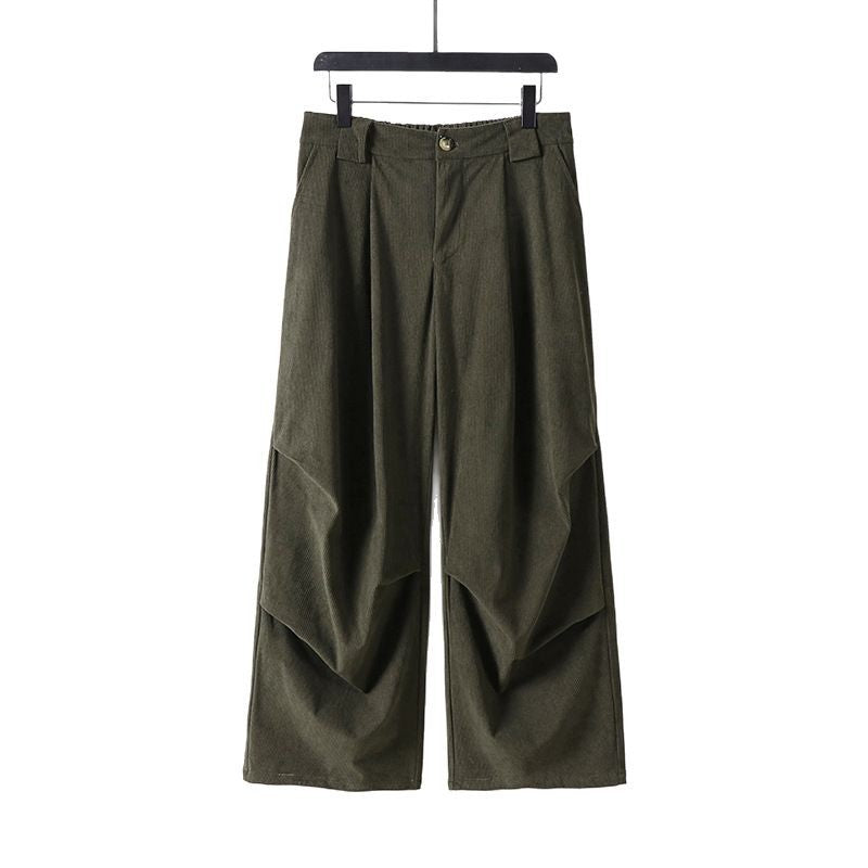 Damen Weite Cordhose mit hoher Taille, Bundfalten und Eingrifftaschen Drune