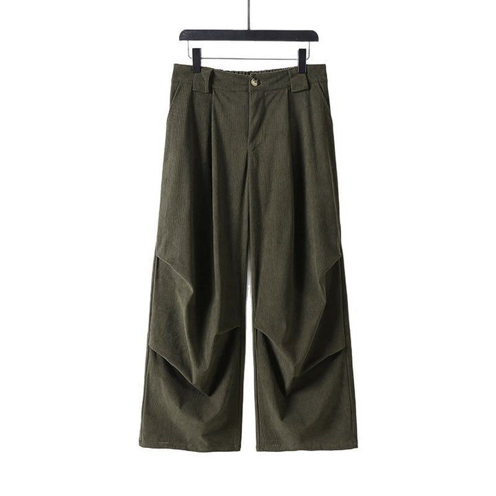 Damen Weite Cordhose mit hoher Taille, Bundfalten und Eingrifftaschen Drune