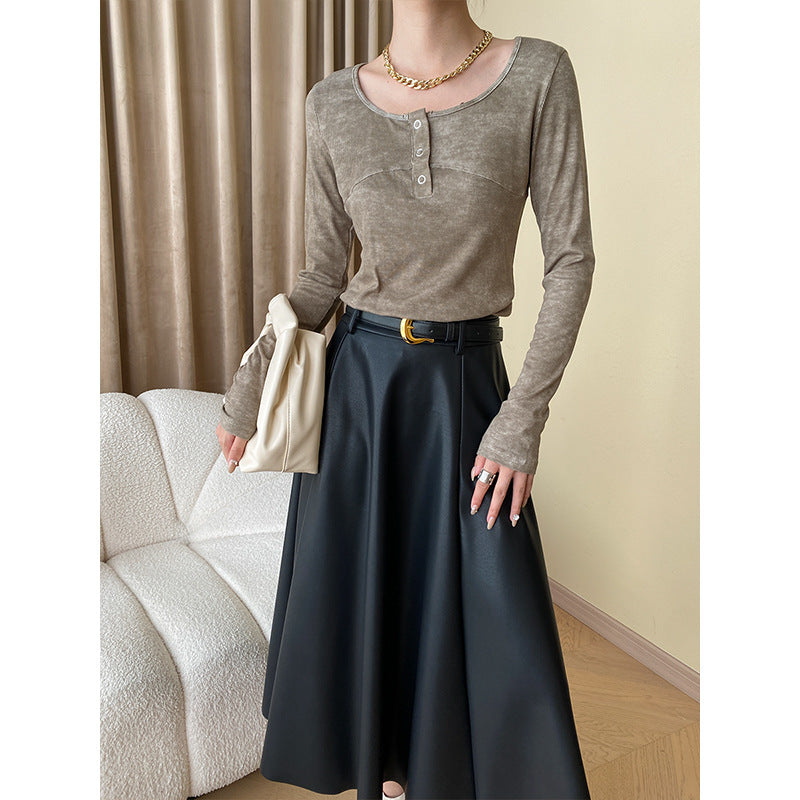 Damen Figurbetonte Bootcut-Jeans mit hohem Bund und seitlichen Schlitzen Drune