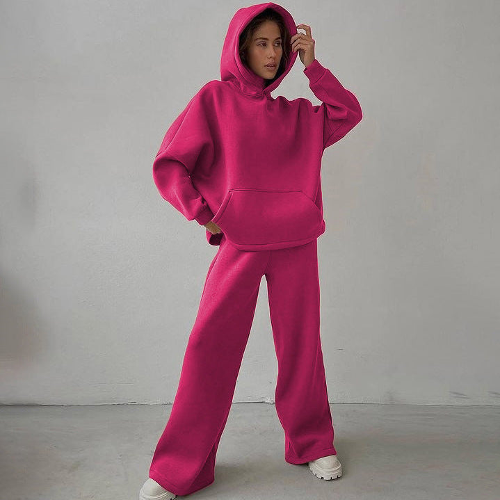 Damen nan Cozy-Komplettset mit extraweichem Oversize-Hoodie, Kängurutasche und High-Waist Palazzo-Sweathose Drune