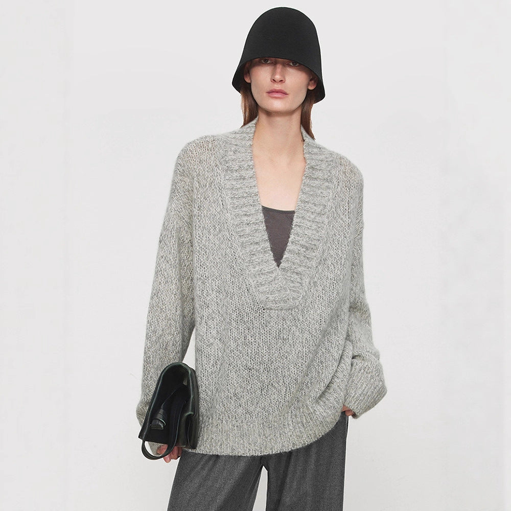 Damen eleganter Strickpullover mit V-Ausschnitt und lässigem Schnitt Drune