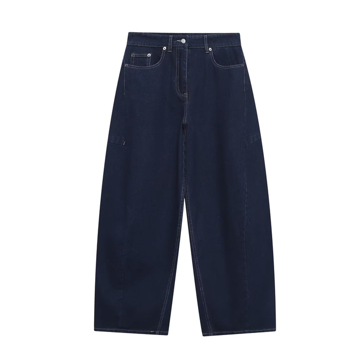 Damen High‑Waist Cropped Ballon-Jeans mit Einsatznähten und Five-Pocket-Design Drune