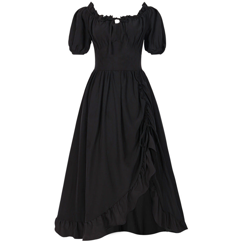 Damen nan romantisches Maxikleid mit Carmen-Ausschnitt, Puffärmeln, tailliertem Mieder und seitlicher Raffung Drune