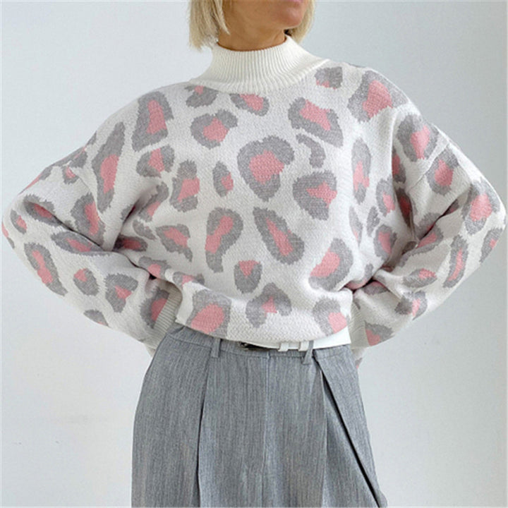 Damen Oversize Rollkragenpullover mit Leo-Jacquard und Rippbündchen Drune