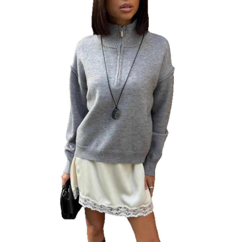 Damen Bequemer Halbreißverschluss Pullover Drune