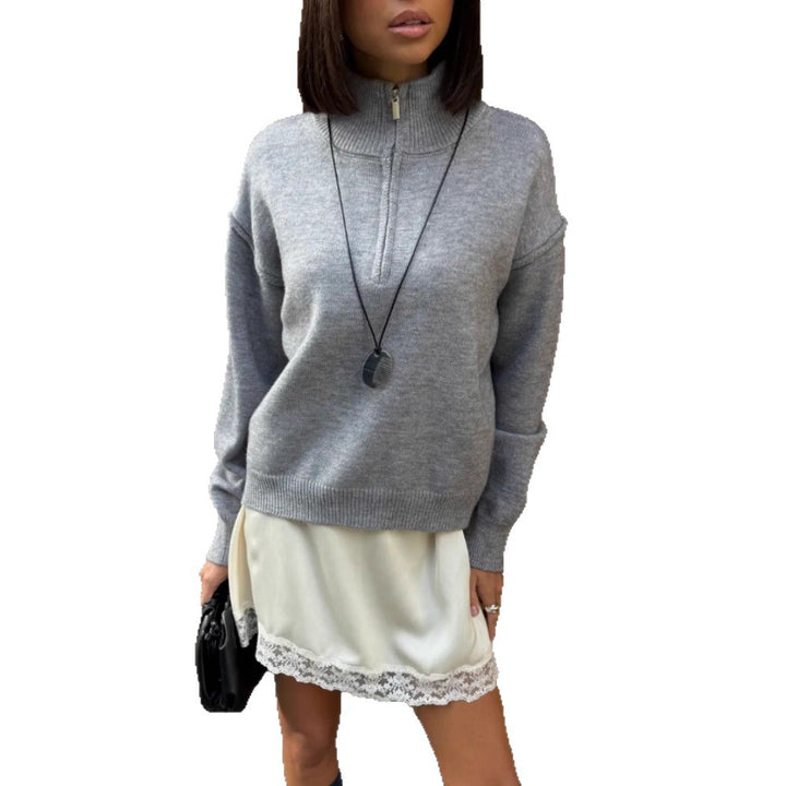 Damen Bequemer Halbreißverschluss Pullover Drune