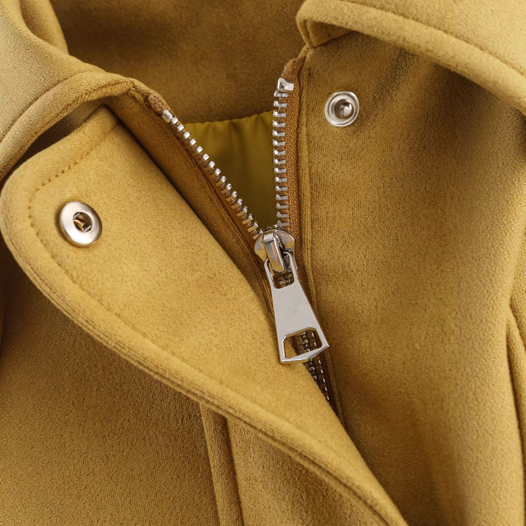 Damen Cropped Boxy Jacke in Velourslederoptik mit Hemdkragen Drune