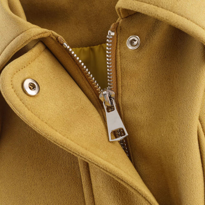 Damen Cropped Boxy Jacke in Velourslederoptik mit Hemdkragen Drune