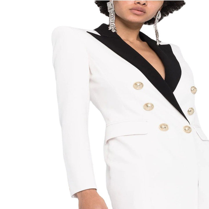 Damen Abendliches Blazerkleid‑Maxi mit Kontrastrevers und Beinschlitz Drune