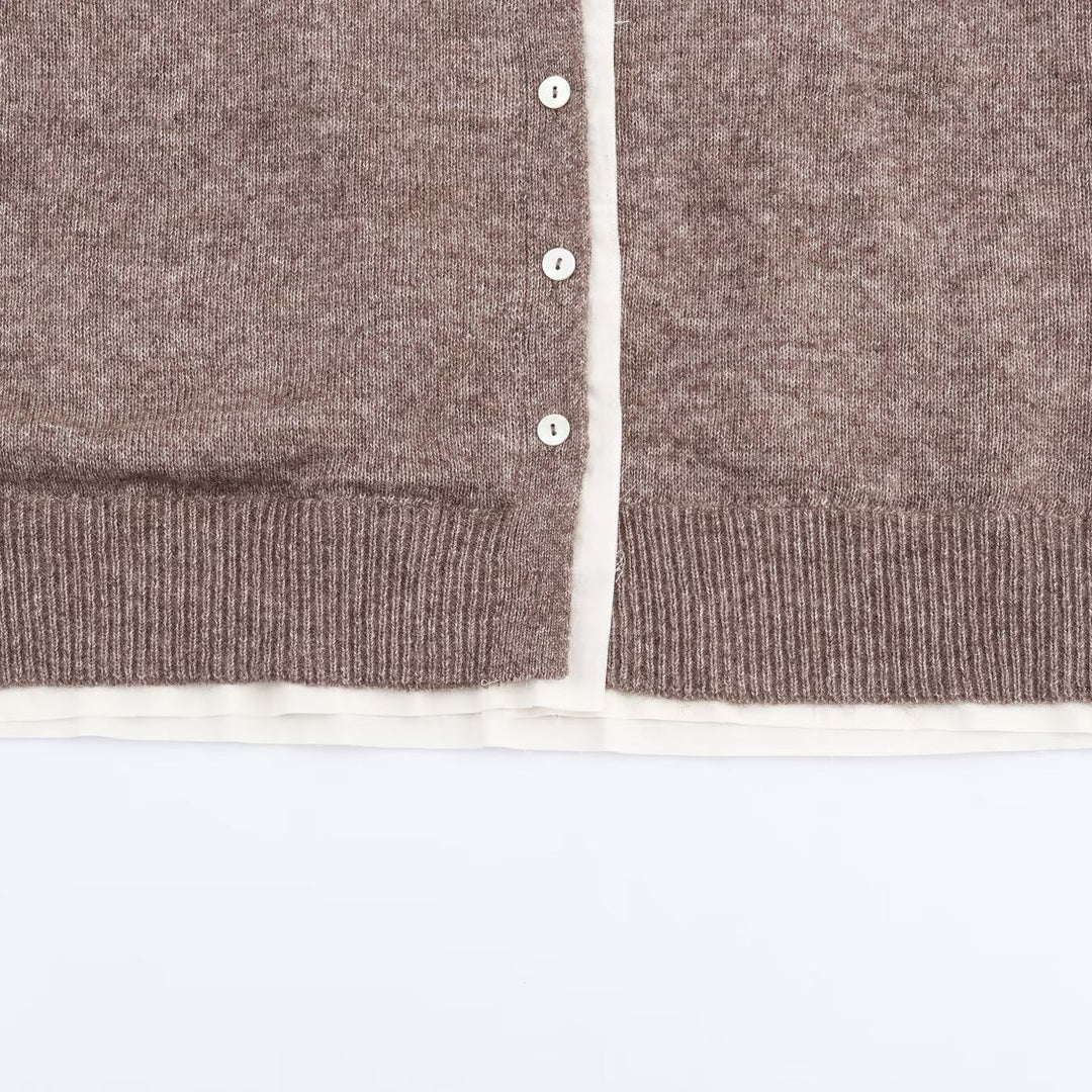 Damen lässige Strickjacke mit Rundhalsausschnitt und Knopfdetails Drune