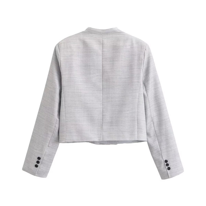 Damen kragenloser Cropped-Blazer mit kastiger Silhouette und Doppelknopfreihe Drune